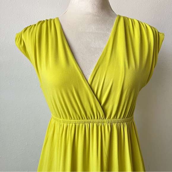 Oleg Cassini Yellow Maxi V-neck Vintage Dress for Women Small - Picture 3 of 7